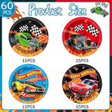 60Pcs 7" Hot Car Party Supplies Race Car Theme Dessert Plates Decorations Race Car Disposable Paper Plates Racing Tableware For Kids Boys Baby Shower Party Favors Birthday