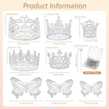 Flower Bouquet Accessories & Crowns For Flower Bouquets, Including 5 Pcs Cake Mini Crown Topper, 36 Pcs Butterfly Decorations&100 Pcs Flower Pins (Silver)
