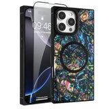 Magnetic Rectangle For Iphone 16 Pro Max Case, Compatible With Magsafe Luxury Sparkle Opalescent Pearl For Women Girls Glossy Glitter Protective Phone Case With Screen Protector, Abalone