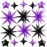 16-Pack Purple and Black Star Foil Balloons 10-22 Inch for Party Decor