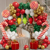 Christmas Balloon Arch Kit 153PCS, Red Green White Gold Balloons Garland with Candy Cane, Gift Box, Light Bulb Foil Balloons, Merry Christmas Party Decorations for Holiday