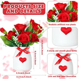 2 Pcs Valentine'S Day Vase Decor Roses Valentine'S Day Tiered Tray Mini Floral Arrangement Valentines Tiered Tray Decor Mini Roses Vase Fake Floral Bunch Decorations For Party Supplies