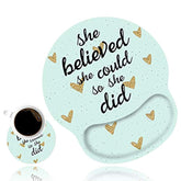 Ergonomic Mouse Pad Wrist Support And Cute Coffee Coaster, She Believed She Could So She Did Inspirational Quote Wrist Rest Mouse Pad With Non-Slip Pu Base For Computer Laptop Home Office