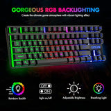 87 Keys TKL Gaming Keyboard and Mouse Combo, Wired LED Rainbow Backlit Keyboard 800-3200 DPI RGB Mouse, Gaming for PS4 Xbox PC Laptop Mac