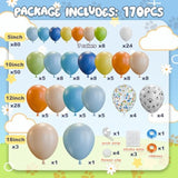 170Pcs Dog Blue Party Decorations Birthday Supplies Paw Balloons Garland Arch Kit, Blue Orange Yellow White Green Dog Daisy Puppy Theme For Boys Girls Baby Shower