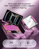 Clear Keyboard Case For Ipad Pro 13 Inch (M4/M5 2024/2025) 360° Swivel Multi-Touch Trackpad, Wireless Bluetooth 3-Brightness & 7-Color Backlit, With Pencil Holder, Keyboard Shortcuts Pink