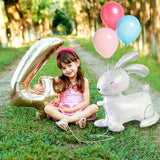 4D Realistic Farm Bunny Airwalker Walking Animal Balloon Happy Easter Balloon Baptism Supplies, 4 Pack Self Stand Rabbit Mylar Balloons Safari Jungle Woodland Bunny Decoration For Baby Shower Birthday