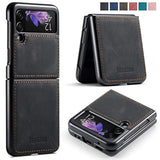 Samsung Galaxy Z Flip 3 5G Leather Phone Case with Hard Shockproof Back Cover, Slim Durable, Compatible with Galaxy Z Flip 3 5G 2021 (Black)