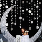 Silver Star Garland Decorations Twinkle Little Star Birthday Baby Shower Graduation Party Decor Christmas New Year Eve Banner Moon Stars Starry Night Ramadan Celestial Theme Backdrop