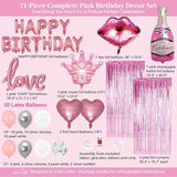 Vidal Crafts Pink Birthday Decorations – 71-Piece Happy Birthday Decorations With Latex, Foil & Confetti Balloons, Happy Birthday Banner & Foil Fringe Curtains For Fun Birthday Parties