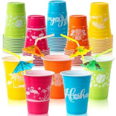 50 Hawaiian Luau Party Decorations Cups With Parasol Straws -16Oz Disposable Party Cups For Tropical Luau Moana Birthday Party Decor Supplies