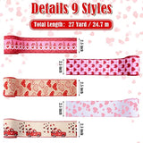 9 Rolls Valentine'S Day Wired Edge Ribbon Love Red Heart Pattern Ribbo