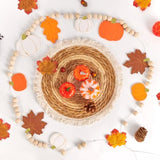 Fall Decorations, Felt Pumpkin & Leaves Garland, Wood Bead Mantel Banner