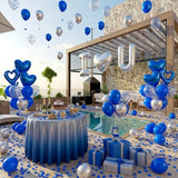 I Love You for Him/Her Balloons Royal Blue and Sliver balloon kit with 24/18in Heart Shaped Foil Balloons and 400pcs Blue Artificial Rose Petals for Valentines Party Romantic Decoration