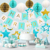 Mint Happy Birthday Party Decorations – Banner, Honeycomb Balls, Star Swirls & Garland for All Ages