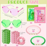 48 Pcs Witch Theme Party Favor Supplies Pink And Green Velvet Hair Scrunchies Friendship Bracelets Sunglasses Bags 12 Set Neon Friendship Gifts For Fans Women Pink And Green Party Favors