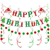 Red And Green Glitter Merry Birthday Banner Merry Christmas Birthday Banner Xmas Birthday Banner For Christmas Birthday Party Decorations