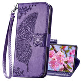 For Samsung Galaxy S20 Fe Case Wallet,Women Flip Cover With Butterfly Embossed Pu Leather Stand Credit Card Holder Slots Magnetic Wrist Strap Phone Case (Purple)