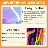 3 Pack 10 Ft Dark Rainbow Foil Fringe Garland Metallic Streamers Tinsel Banner Wall Hanging Garland Backdrop For Parade Floats, Halloween, Christmas, Thanksgiving, New Year Party Decorations