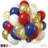 Red White Blue Balloon, 50Pcs 12 Inches Navy Blue Dark Ruby Red Latex Balloons Metallic Gold Confetti For Baby Shower Birthday Patriot Graduation Veterans Day Party Decoration