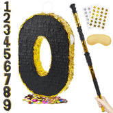 20 Inch Number 7 Piñata Gold Black With 30 Inch Piñata Stick Blindfold Confetti For Man Women Boys Girls Birthday Party Decorations, Anniversary Celebration, Fiesta