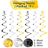 30pcs Black Gold Silver Star Hanging Swirls 2026 Party Decorations