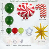 143Pcs Christmas Tree Balloon Arch Garland Kit with Dark Lime Green Red Star Cane Candy Balloons for Christmas Party Decoration, Holiday Birthday Supplies, Xmas Balloon Garland
