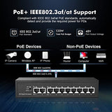 10 Port Gigabit Poe Switch, 8 Poe+ 1000Mbps, 2 Gigabit Uplink, Ieee802.3Af/At, 120W Internal Power Supply, Metal Case Unmanaged Plug And Play Switch