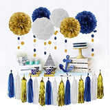 Navy Blue White Gold Party Decoration 23Pcs Kits-Paper Flowers,Banner Flags,Circle Banner,Tassel Garland Birthday Bachelorette Boy Baby Shower Gender Reveal Graduation Decorations