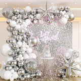 135Pcs Disco Balloon Arch Kit with Silver Balloons Disco Ball Prom Party Decor