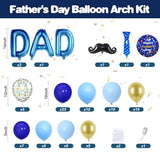 Father's Day Balloon Arch, Royal Blue Light Blue Metallic Gold Balloon Garland Kit with Large Beard Tie Foil Balloons, Father Dad Letter Balloons for Dad's Day Party Decorations