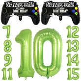Video Game 10th Birthday Balloons Controller Mylar & Green Number Set
