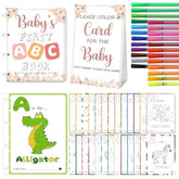 Baby’S First Abc Book Baby Shower Activity & Keepsake Game, A To Z Animal Coloring Cards With 24 Watercolor Pens, Fun & Interactive Baby Shower Game For Guests, Unique Guest Book Alternative (Boho)