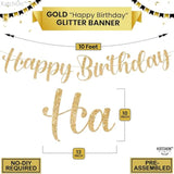 , Glitter Gold Happy Birthday Banner - Pre-Strung, 10 Feet | Birthday Decorations For Women, Men, Boys And Girls | Hbd Banner Backdrop For Gold Party Decorations, Happy Birthday Sign