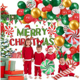 Christmas Party Decorations Set,With Red Green Balloon Garland Arch Kit ,Merry Christmas Backdrop Banner ,Candy Cane Foil Balloons For Xmas Party Decorations