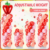 2 Set Strawberry Party Balloon Column Stand Kit Strawberry Red And Pink Foil Balloons Arch Garland Kit For Berry Sweet First Theme Baby Shower Birthday Party Decorations