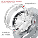 2 in 1 Watch Bling Case for Samsung Galaxy Watch 6 Classic 43mm SM R950 PC Protective Bumper Cover Glitter Rhinestone Bezel Ring Silver