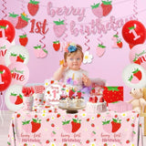 Berry First Birthday Decor, Strawberry 1St Birthday Decorations For Girls, Sweet One Balloon Banner Cake Toppers Tablecloth Plates And Napkins For Strawberry Baby Shower Decorations