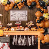 Basketball Decorations - 132 Pcs Sports Party Supplies, Black & Orange Latex Balloon Arch Kit For Baby Shower, Birthday Parties
