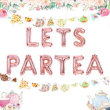 Let's Par-Tea Balloons & Tea Party Banner, Floral Garland for Birthday/Shower