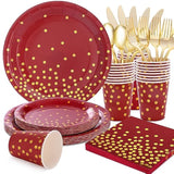175 PCS Burgundy & Gold Party Supplies - Plates & Napkins for 25 Guests