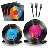 50's Record Party Tableware Set: Retro Vinyl Plates & Napkins for 24 Guests