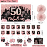 50Th Birthday Decorations For Women,32Pcs 50Th Birthday Party Decorations,Including Backdrop, Crown, Sash, Banner, Hanging Swirl,Cake Topper,Balloons,Paper Fans,Anniversary Card And Paper Fans