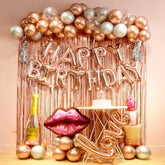 67PCS Rose Gold Birthday Set Fringe Curtain, Banner, Balloons & Letters