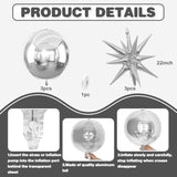 6Pcs Silver Foil Balloons,22Inch Metallic Silver 4D Round Ball Balloon And Explosion Star Balloon For Birthday Wedding Christmas New Year Eve Baby Shower Graduation Decorations