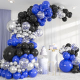133Pcs Blue Black Silver Balloons Arch Kit, 18/12/10/5 Inch Royal Blue Metallic Silver Confetti Balloons For 2025 Graduation, Birthday, Wedding, Father’S Day Party Decorations