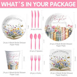 Book Theme Bridal Shower Decorations Tableware, Pink Library Reading Theme A New Chapter Story Book Bridal Shower Party Supplies, Disposable Paper Plate, Cup, Napkin, Cutlery, Serves 24
