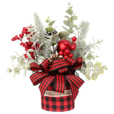 Small Buffalo Check Plaid Christmas Tree, Artificial Mini Tabletop Christmas Tree Decorations, For Winter Home Holiday Party Xmas Decor - Red/Black.