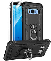 For Samsung Galaxy S8 Case With Hd Screen Protectors (Not Fit S8 Plus), Military-Grade Metal Ring Holder Kickstand 15Ft Drop Tested Shockproof Cover Case For Samsung Galaxy S8 (2017) Black