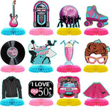1950s Rock & Roll Honeycomb Centerpieces: Retro Party Decorations, Set of 12